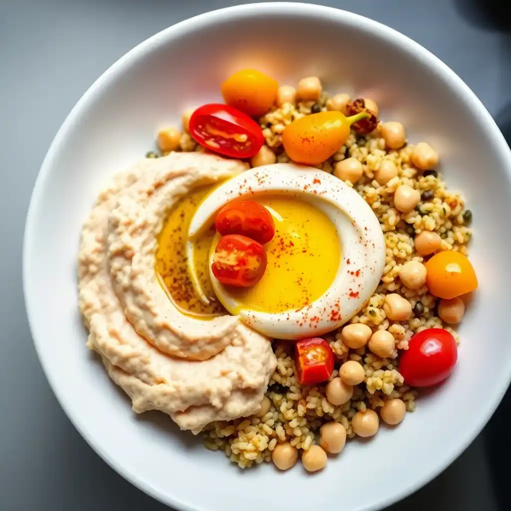 Mediterrane Bowl mit Quinoa und Hummus
