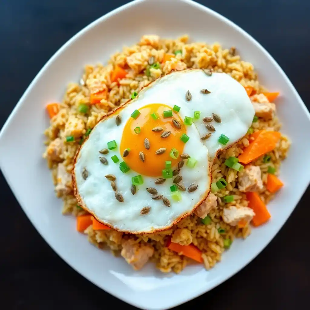 Reis mit Hähnchen und Ei