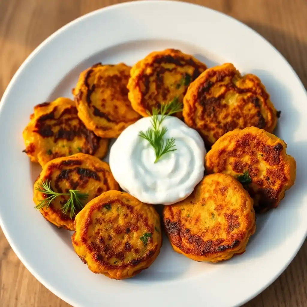 Gemüsepuffer mit Joghurt-Dip