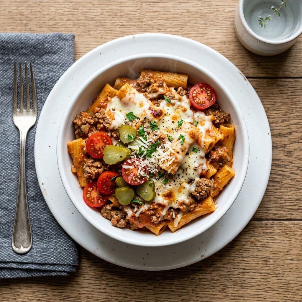 High-Protein-One-Pot-Cheeseburger-Pasta