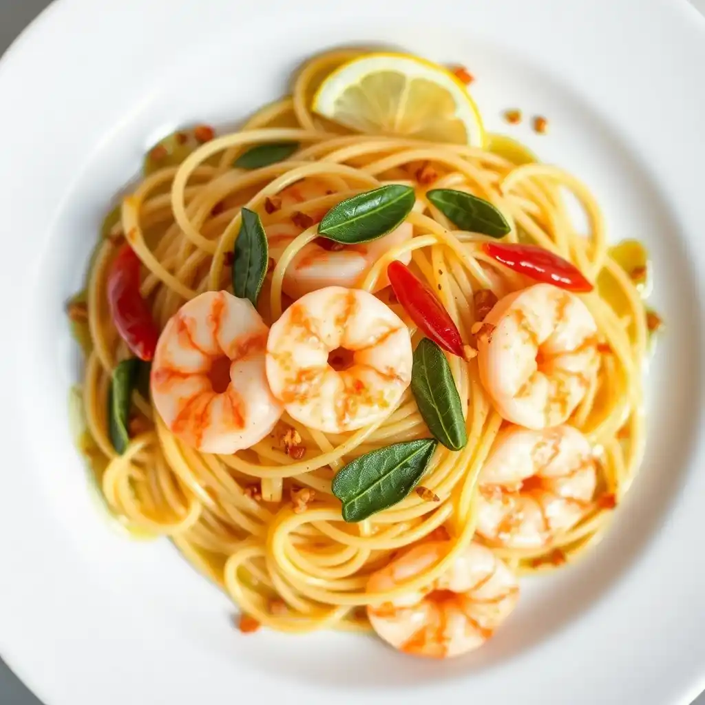 Spaghetti aglio olio e scampi