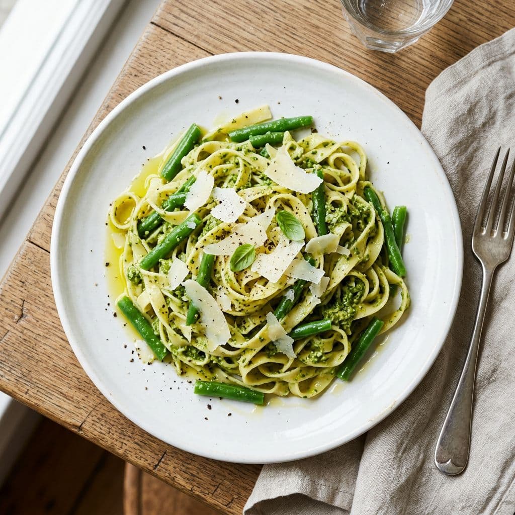Bohnen-Tagliatelle mit Pesto